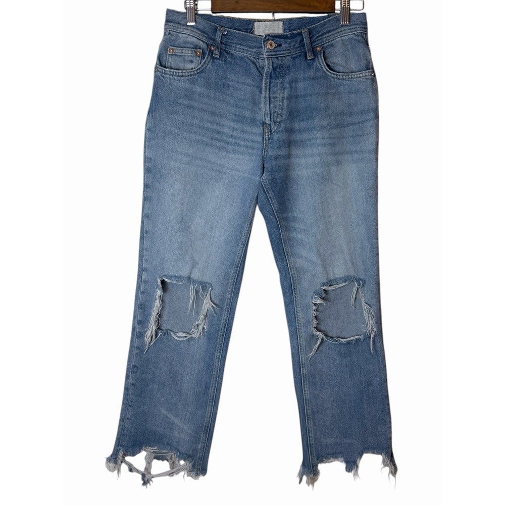 Free People We The Free Maggie Ripped Crop Straight Jeans Size 26 Blue